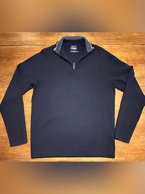 Mack Weldon Men’s Zip-Up Tech Merino Wool Sweater - Black with Gray Trim
